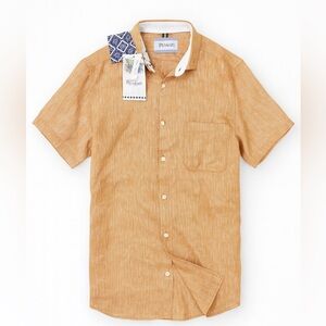 Bruno‎ Positano Men’s Short Sleeve Linen Shirt – Light Orange, Size L